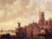 Jan van Goyen River Landscape with a Windmill and Ruined Castle painting